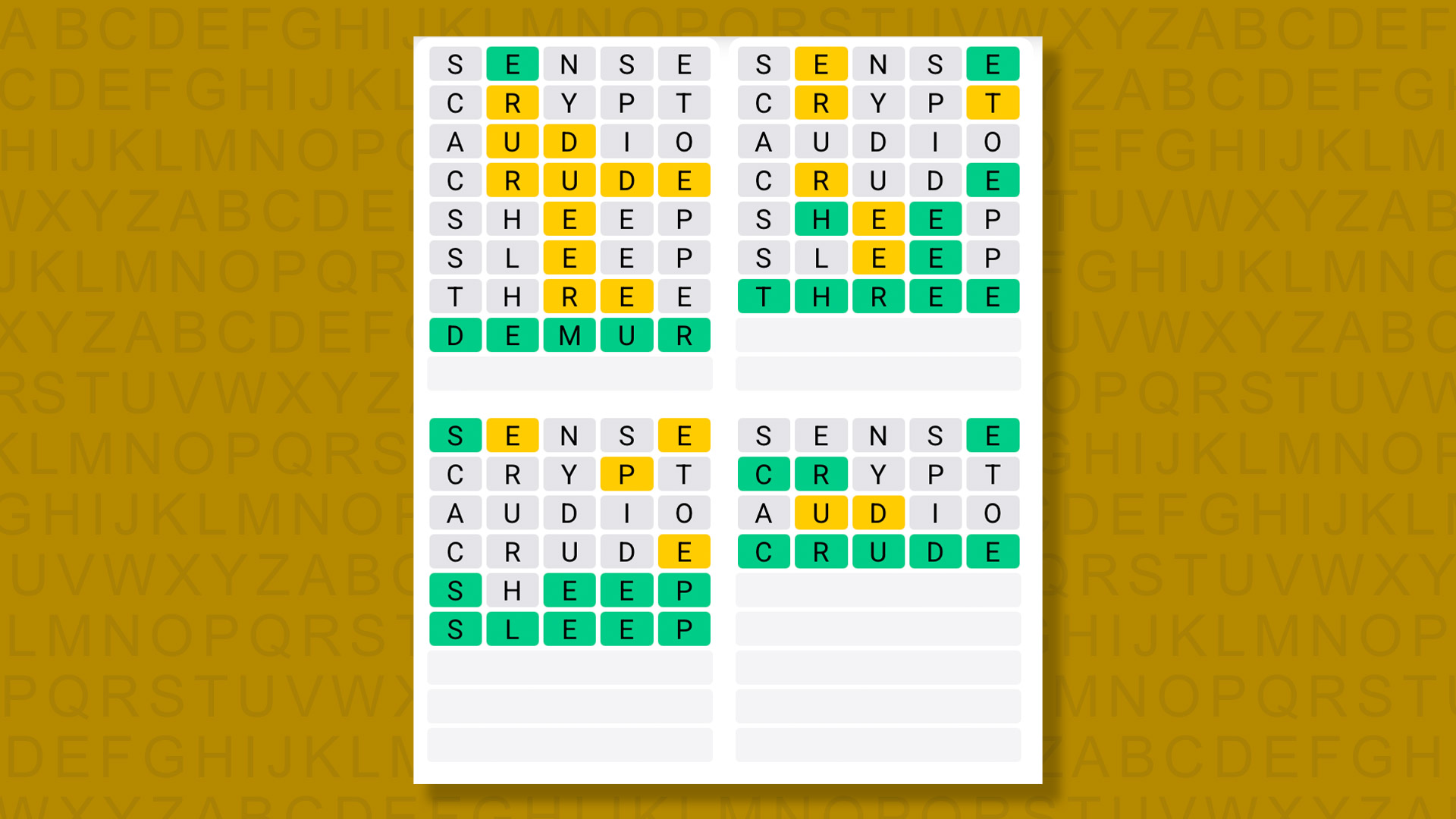 Quordle answers for game 1573 on yellow background