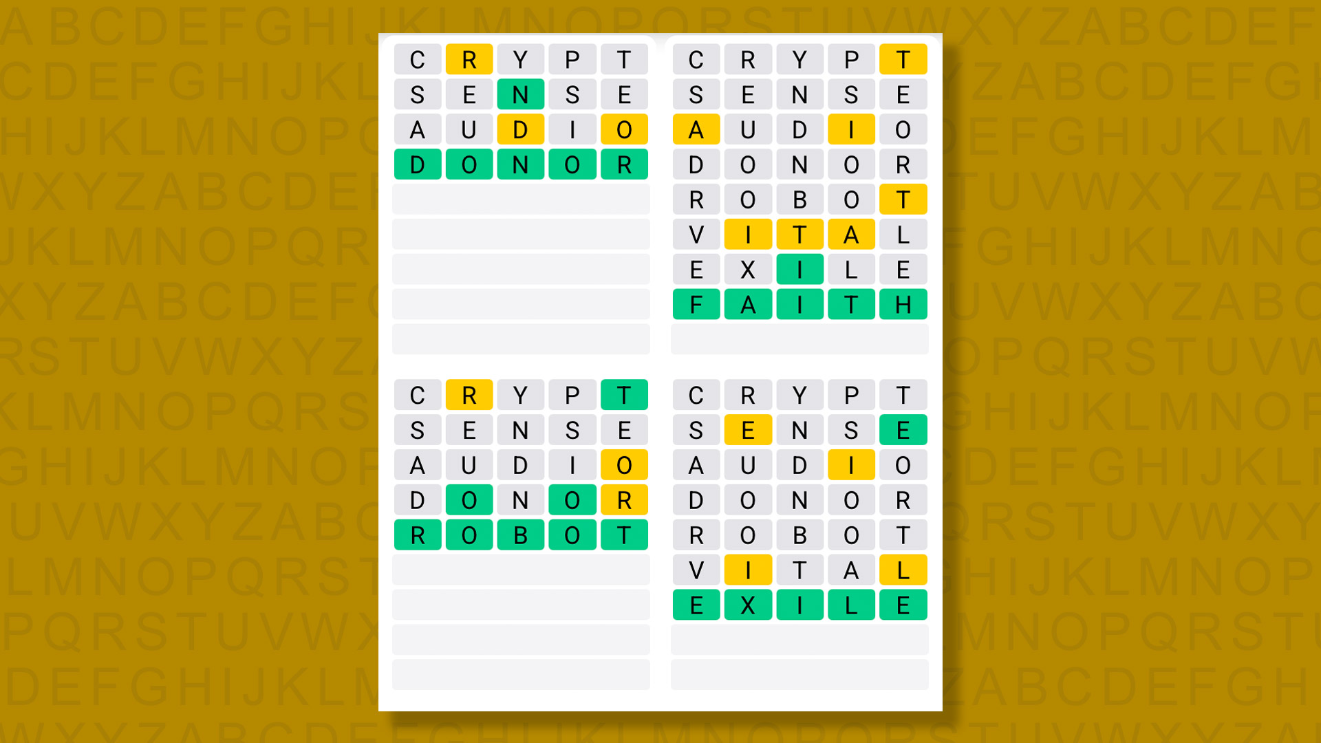 Quordle answers for game 1567 on yellow background
