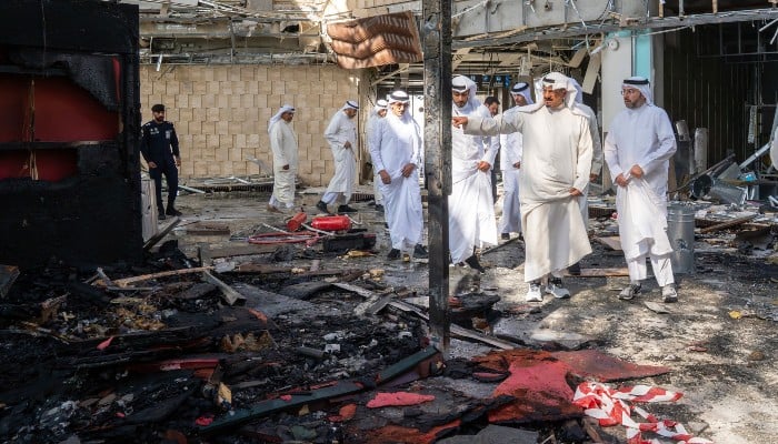 This handout photo provided by Kuwaiti News Agency (KUNA) on June 3, 2026 shows Kuwaiti Prime Minister Sheikh Ahmad al-Abdullah al-Sabah (2R) inspecting the damaged airport after an Iranian attack in Kuwait City. Kuwait. — AFP