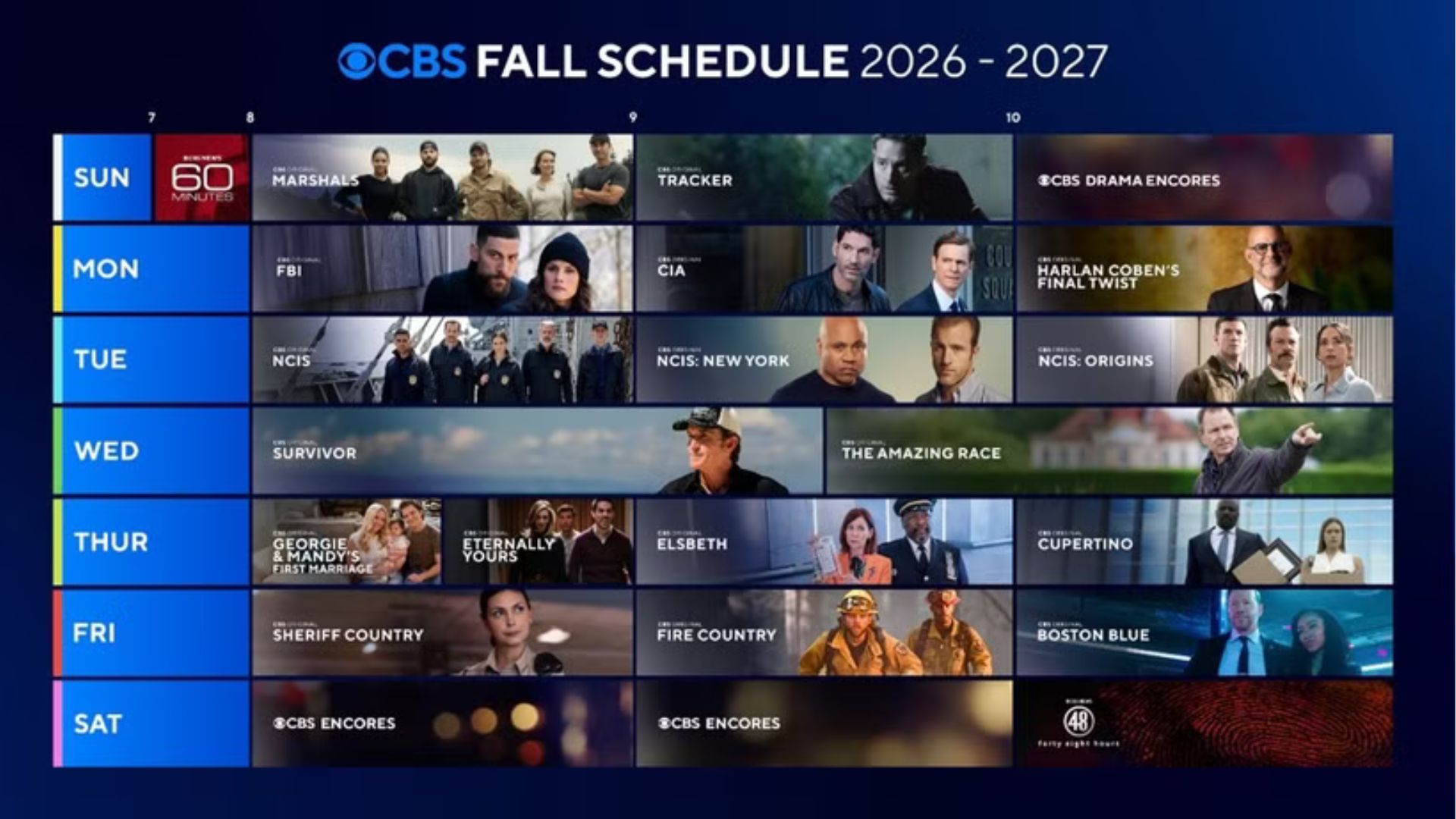 A screenshot of CBS' schedule for autumn 2026