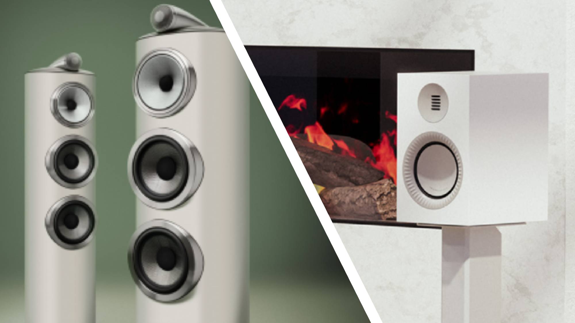 Kanto Tuk Grand on the right, and Bowers & Wilkins 800 Series Diamond D5 on the left.
