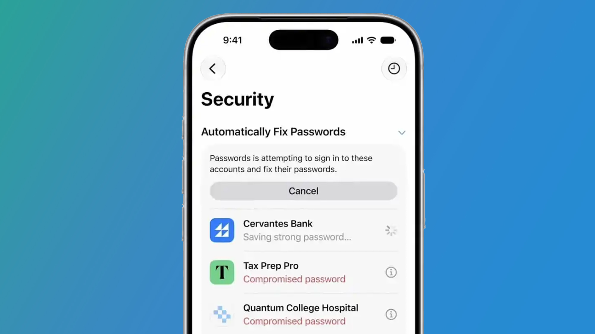 An iPhone showing the Passcodes app in iOS 27
