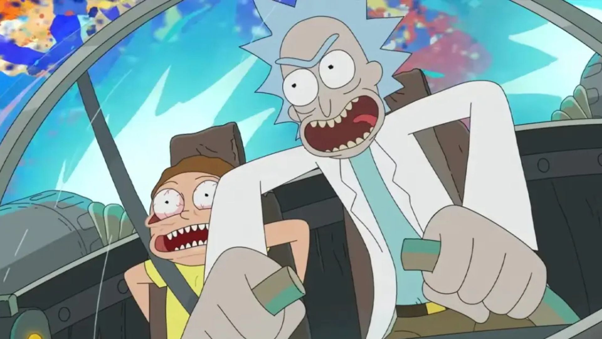 Rick drives the ship while Morty is stuck in fear