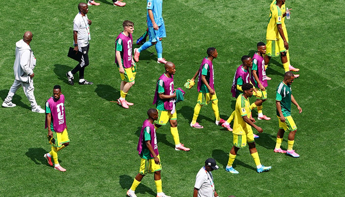 South Africa players look dejected after their 2-0 defeat to Mexico in the FIFA World Cup 2026 Group A match at Estadio Azteca, Mexico City on June 11, 2026. — Reuters