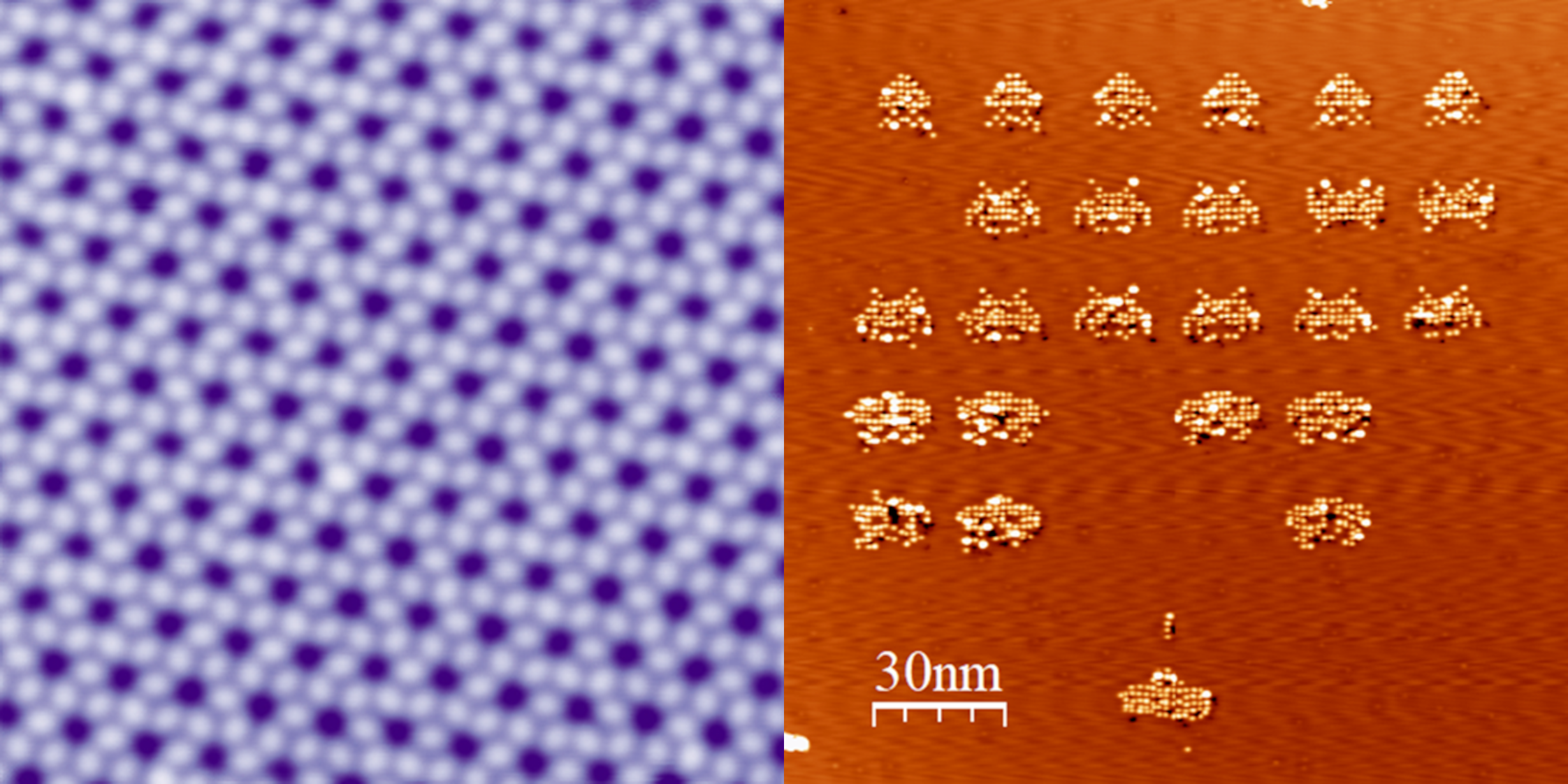 An image showing two artworks photographed using scanning probe microscopy.