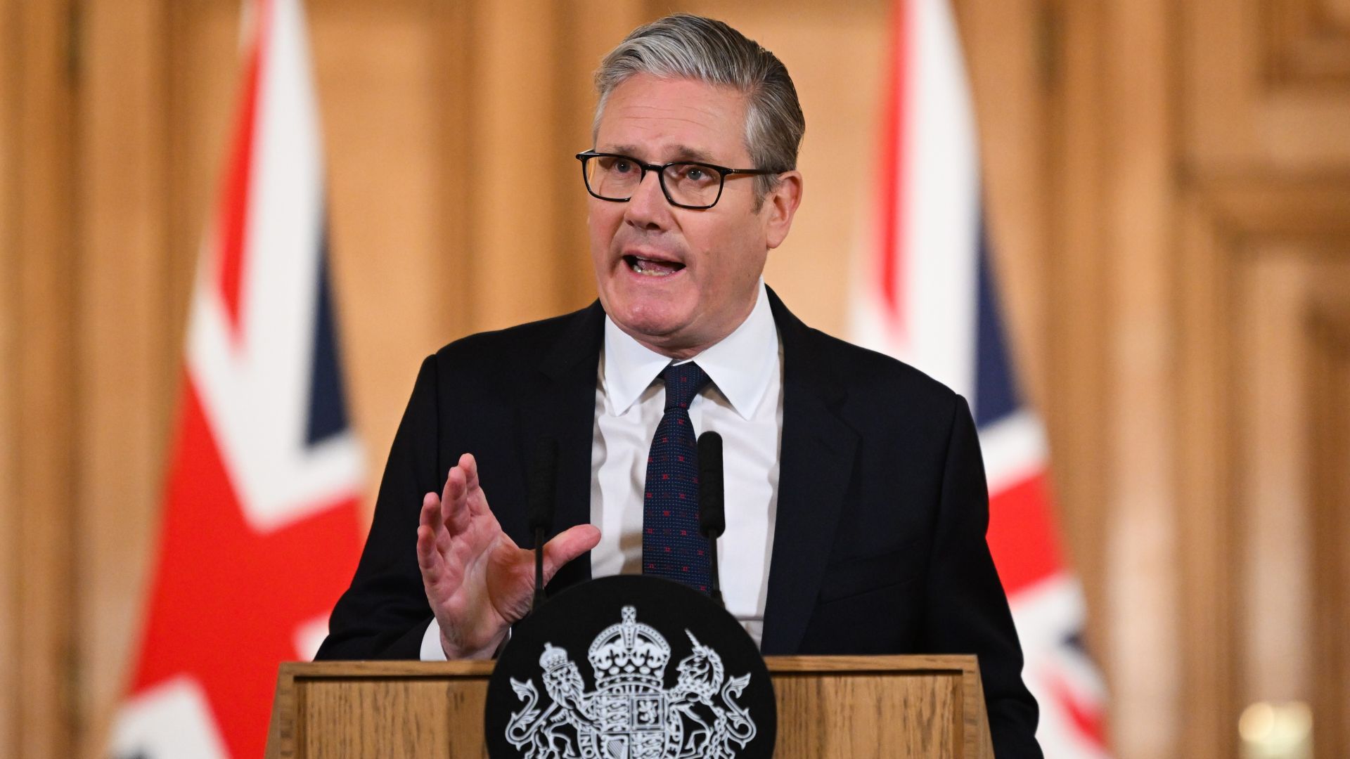 Keir Starmer, Prime Minister of Great Britain, during a press conference announcing a ban on young teenagers using social media, at Downing Street in London, Britain, Monday, June 15, 2026.