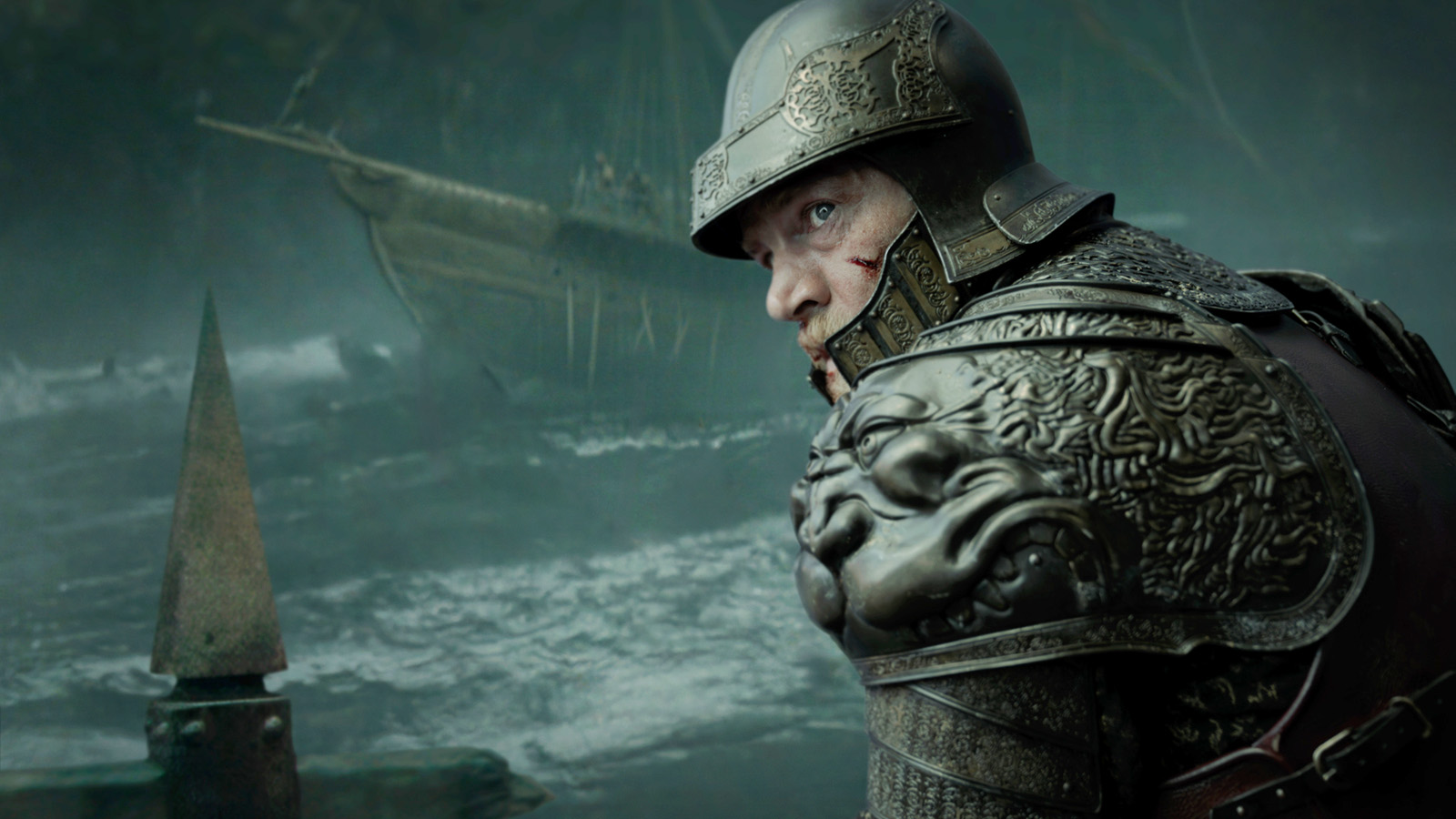 A heavily armored Tyland Lannister looks over his left shoulder in House of the Dragon Season 3 Episode 1