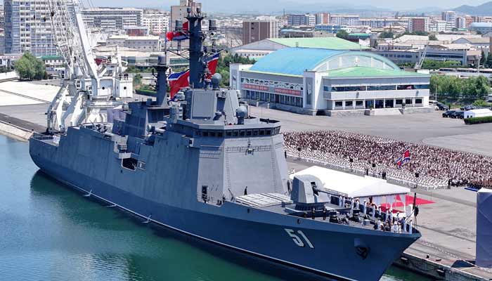 The new multipurpose destroyer Choe Hyon during its commissioning ceremony at Nampho port, North Korea, June 23, 2026, in this photo released by North Korea's official Korean Central News Agency.— Reuters