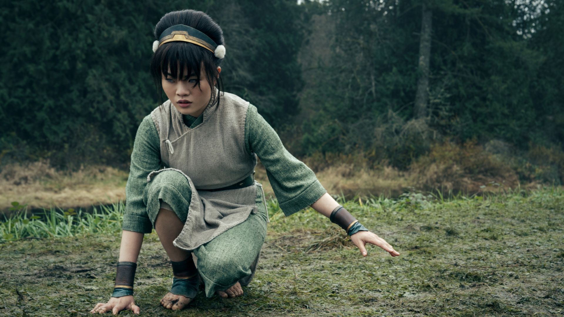 Toph touches the grass