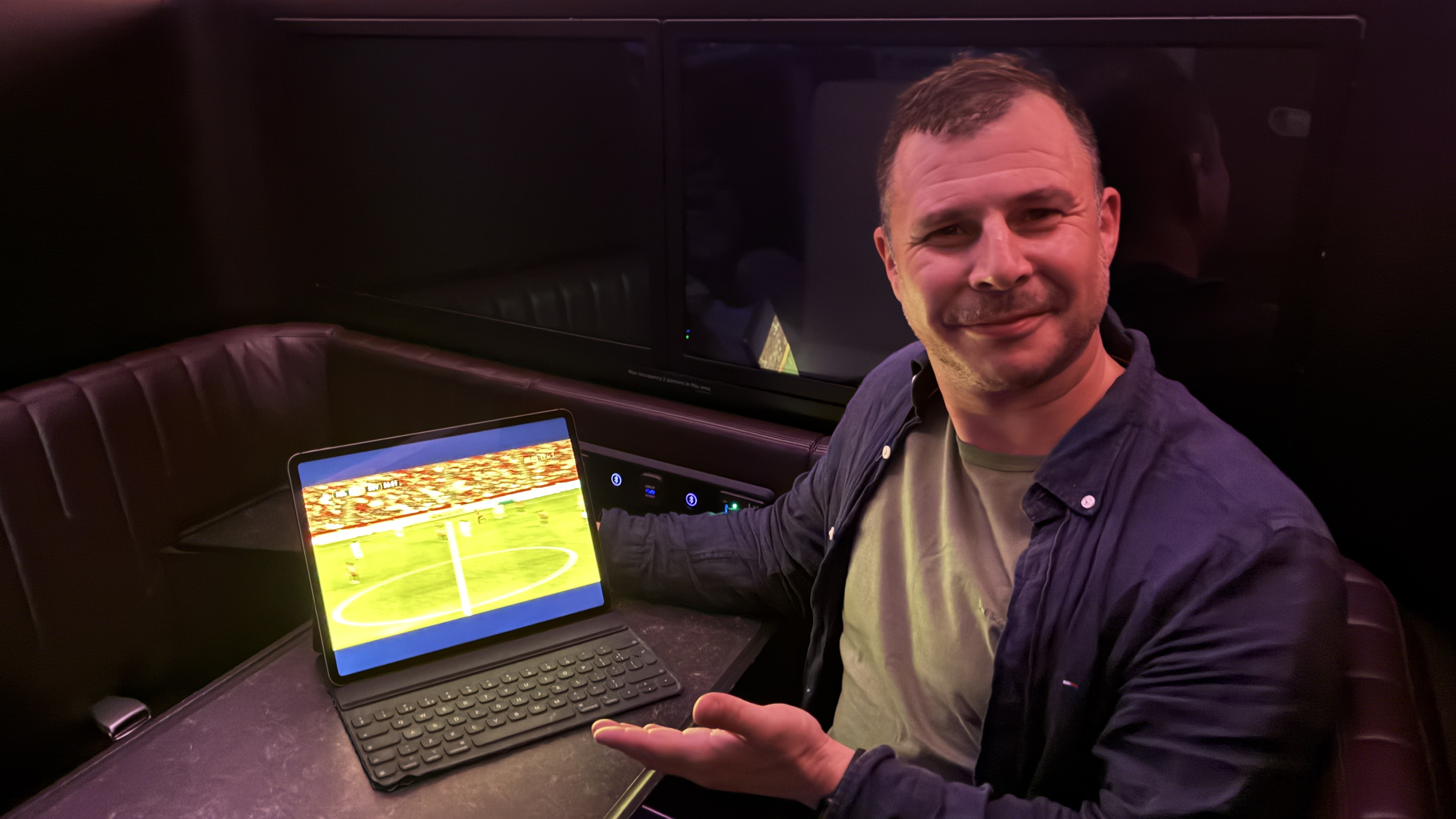 Someone watching the World Cup on a Virgin Atlantic flight via Starlink