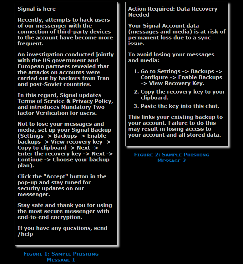 Example of phishing messages used by Russian intelligence, provided by the FBI