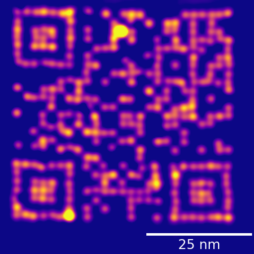 An image showing 50 x 50 nm&sup2; QR code constructed by researchers at Monash University School of Physics and Astronomy and the Czech Academy of Sciences