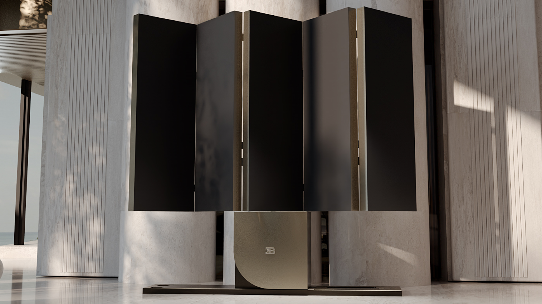 Lifestyle shot of the C SEED BUGATTI N1 self-folding TV as it unfolds