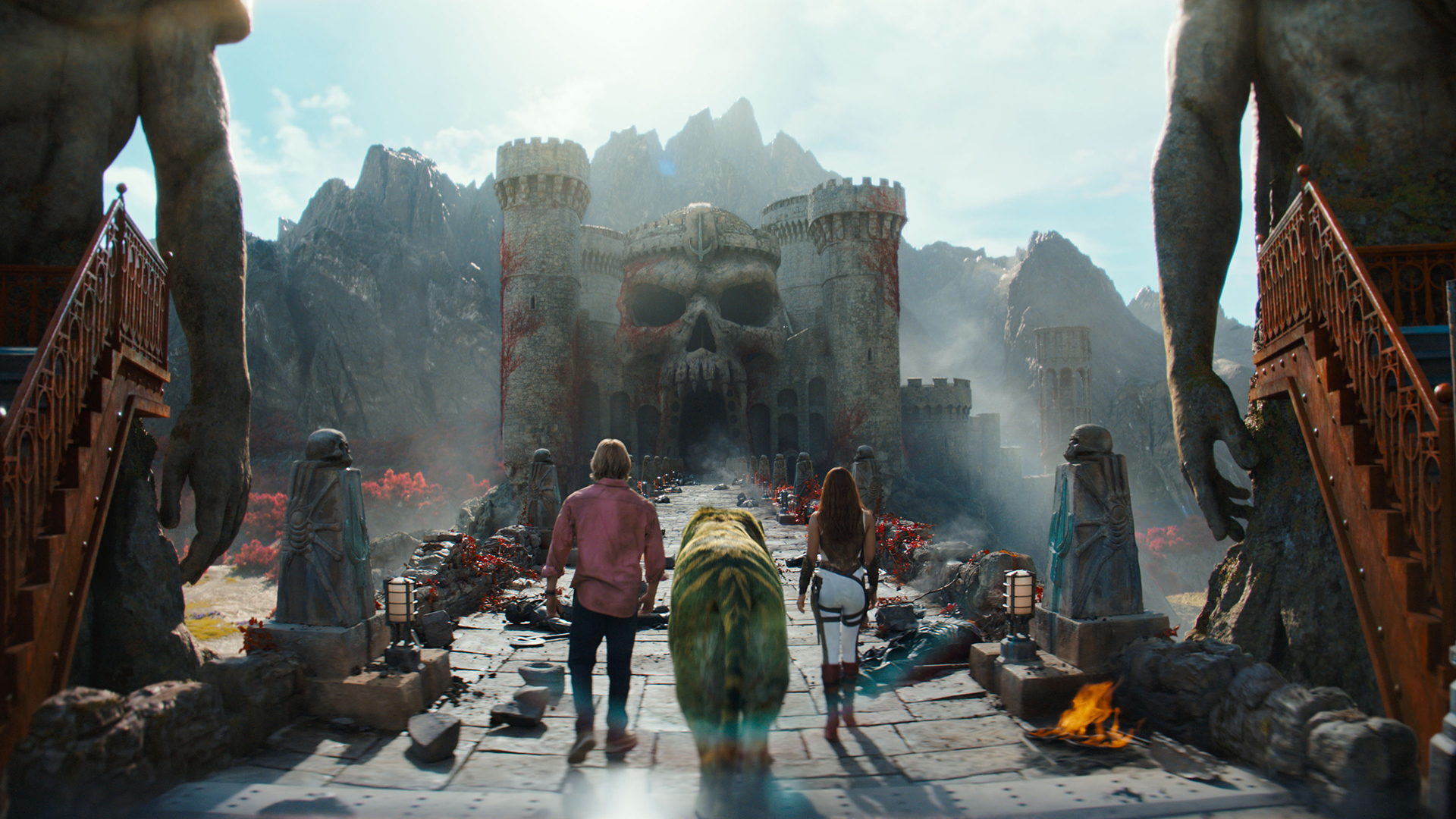 Adam, Cringer and Teela head towards Castle Grayskull in Amazon's Masters of the Universe movie
