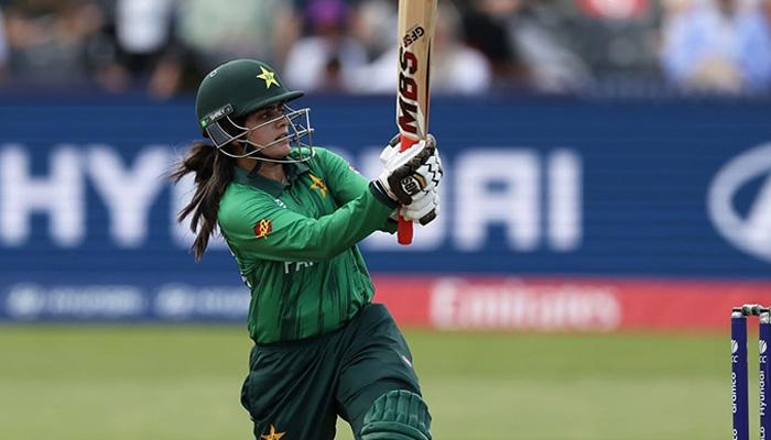 Pakistan's Gull Feroza plays a stroke during the ICC Women's T20 World Cup match against Netherlands at the County Ground in Bristol on June 27, 2026. — PCB