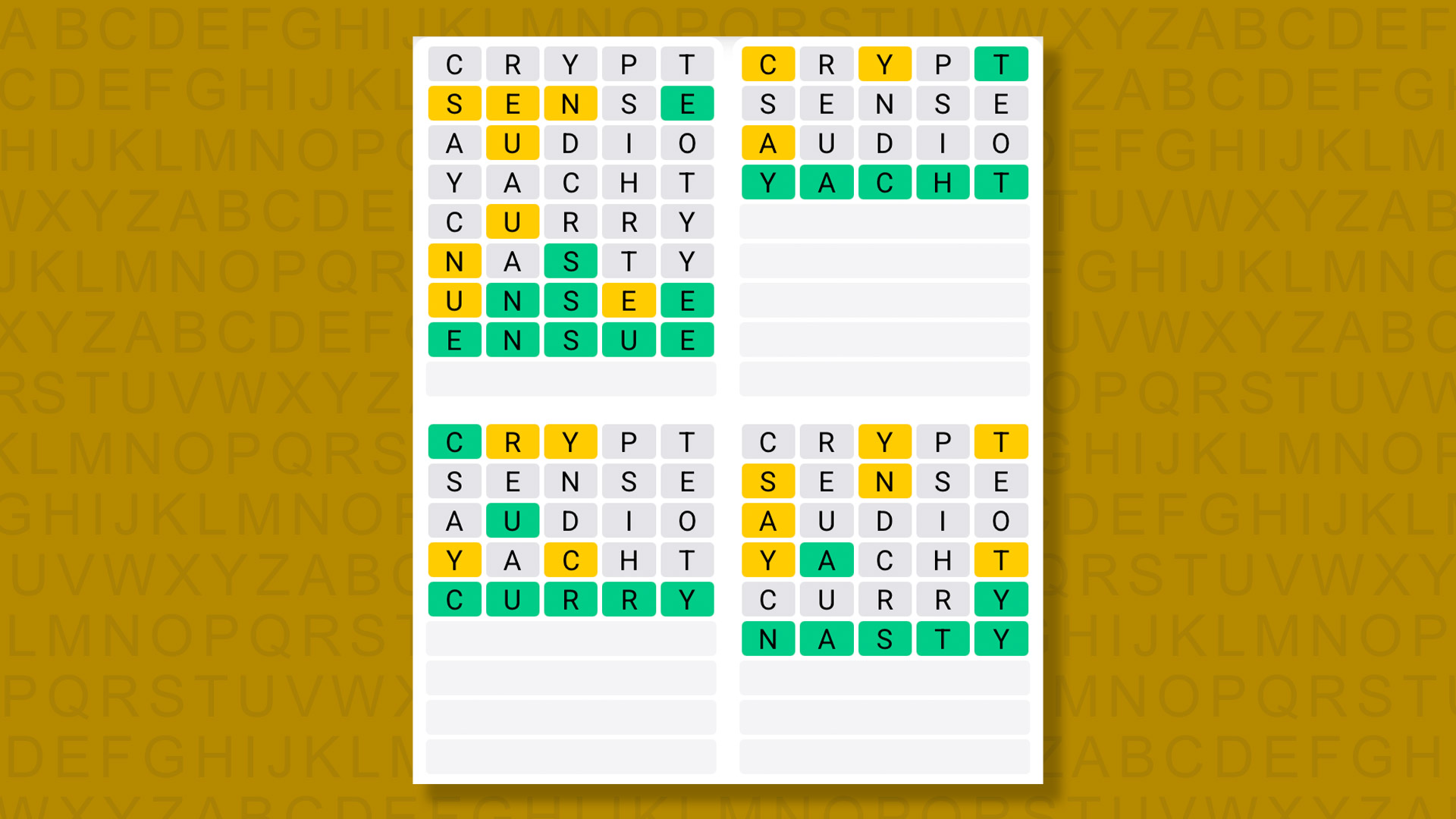 Quordle answers for game 1592 on yellow background