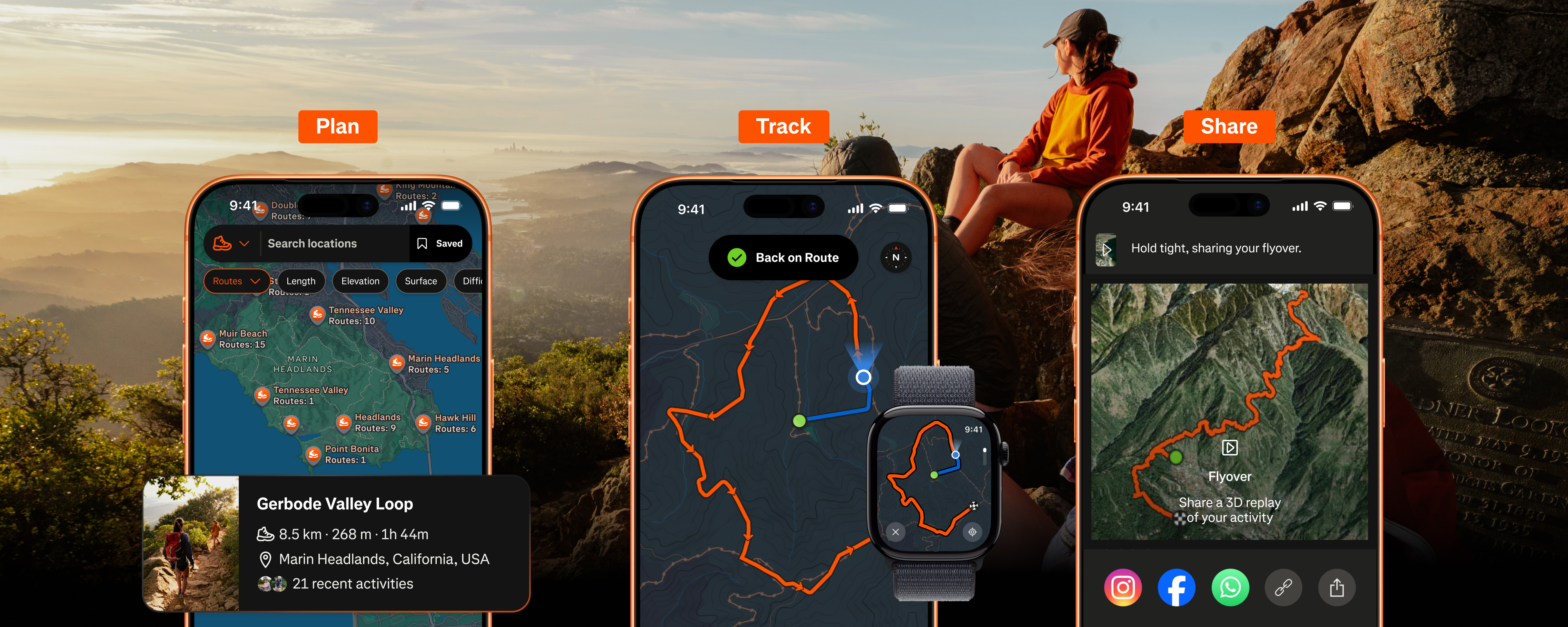Strava users walk up a mountain during the golden hour on a clear day