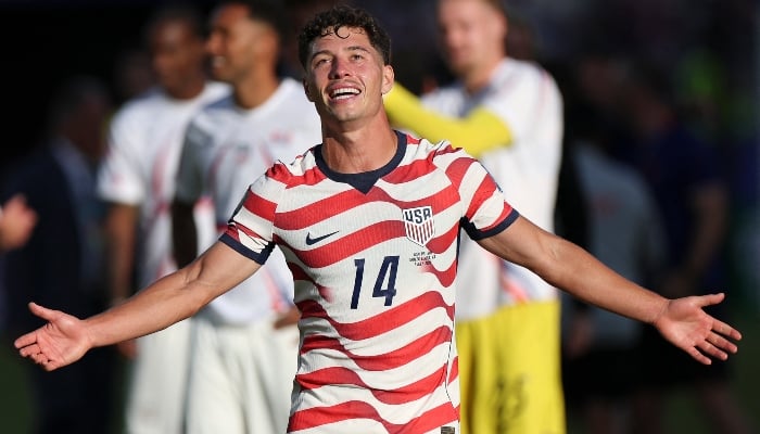 Sebastian Berhalter #14 of the United States celebrates after the FIFA World Cup 2026 Round of 32 match between the United States and Bosnia and Herzegovina at San Francisco Bay Area Stadium on July 1, 2026 in Santa Clara, California, United States. — AFP