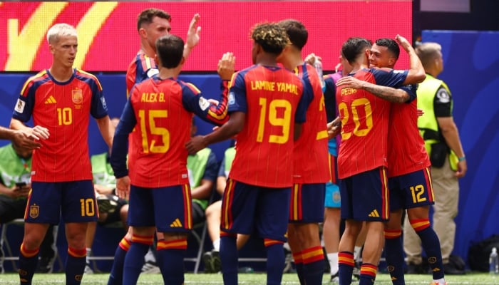 Spain's players celebrate their second goal in the FIFA World Cup 2026 Round of 16 match against Austria at Los Angeles Stadium, Inglewood, California, United States, July 2, 2026. — Reuters