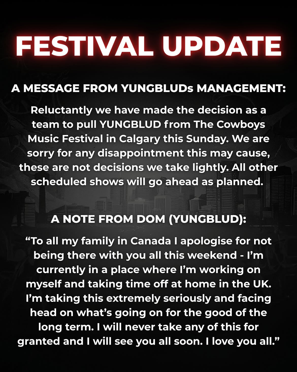 Yungblud leaves the festival in the middle of the performance