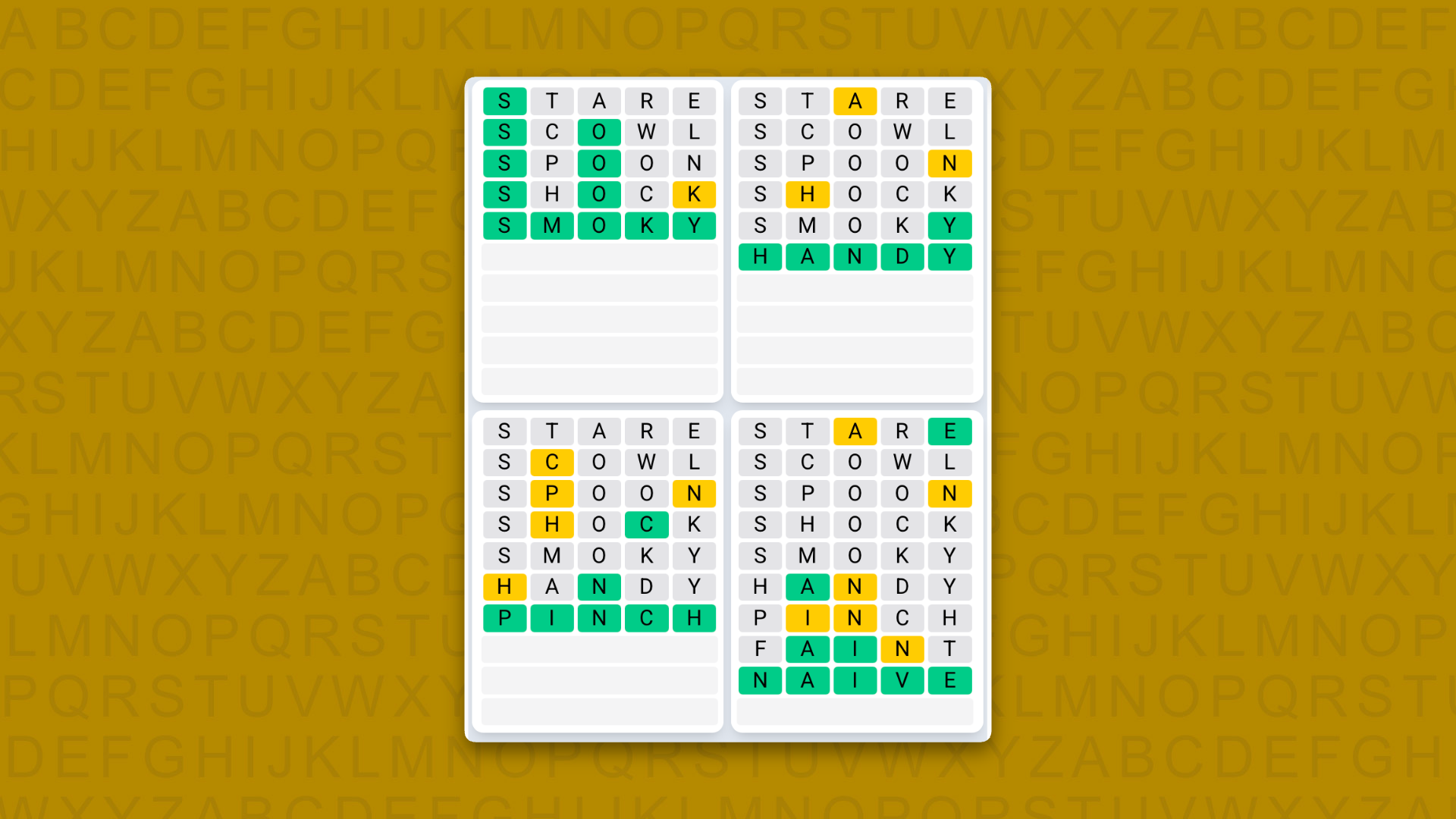 Quordle Daily Sequence answers for game 1635 on a yellow background