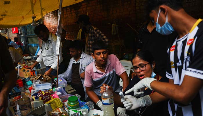A temporary medical camp set up to provide treatment to the supporters of India's Cockroach Janata Party (CJP) during ongoing protests, two days after thousands of protesters marched on Parliament demanding the resignation of Education Minister Dharmendra Pradhan over the leak of examination papers at Jantar Mantar in New Delhi, India, July 22, 2026.