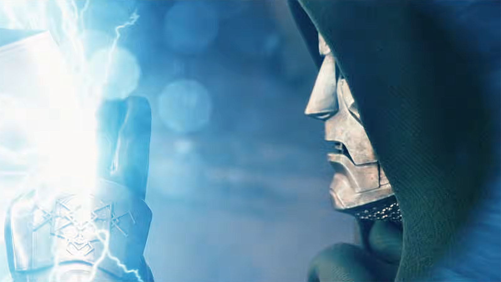 Doctor Victor von Doom stops an attack from Thor with the Stormbreaker in Avengers: Doomsday