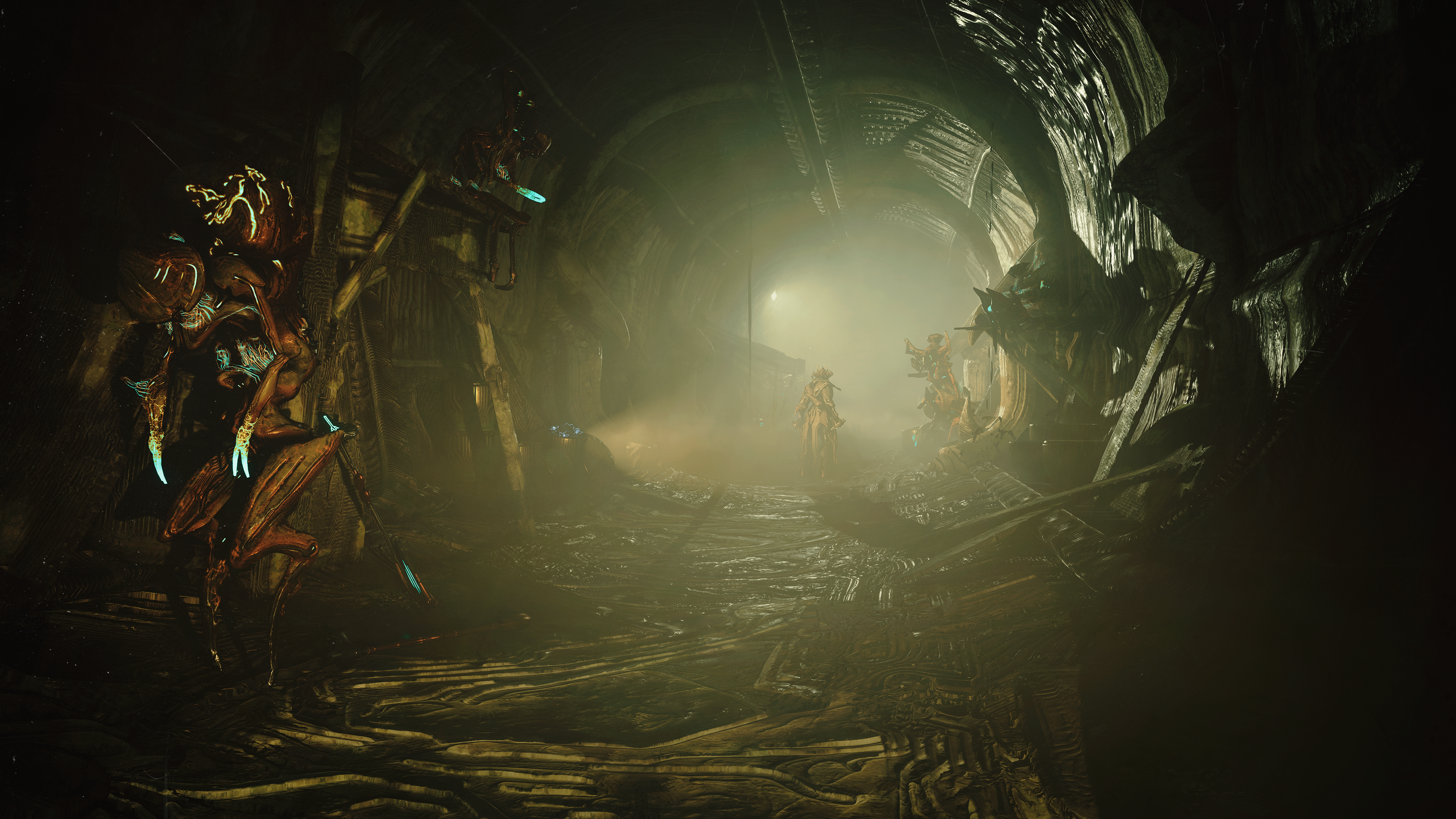 Screenshot of Warframe's Tau update showing the Fornax undercity slums.