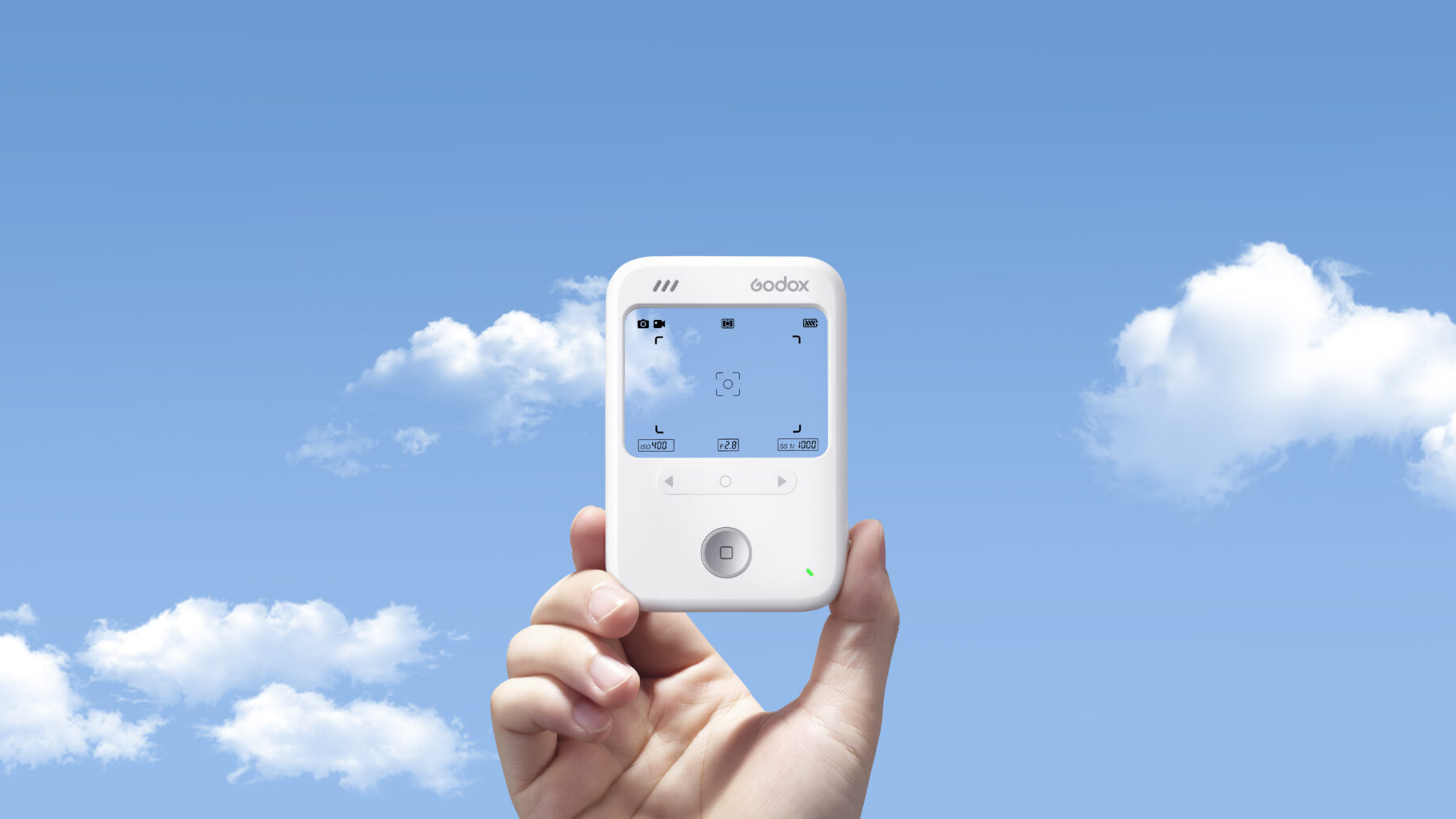 Photograph of the palm-sized Godox C100 transparent window camera