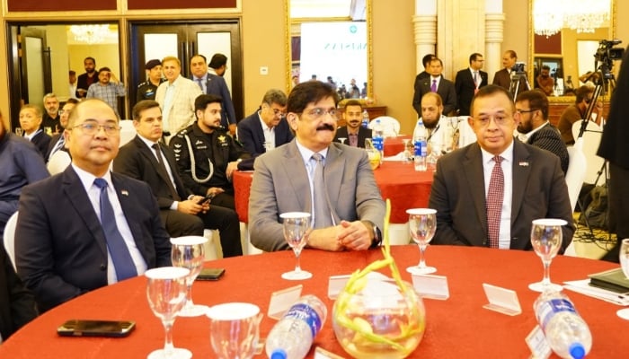 Sindh Chief Minister Murad Ali Shah (centre) gestures during the Indonesia-Pakistan Investment and Business Forum in Karachi, July 14, 2026. — Consulate General of the Republic of Indonesia in Karachi