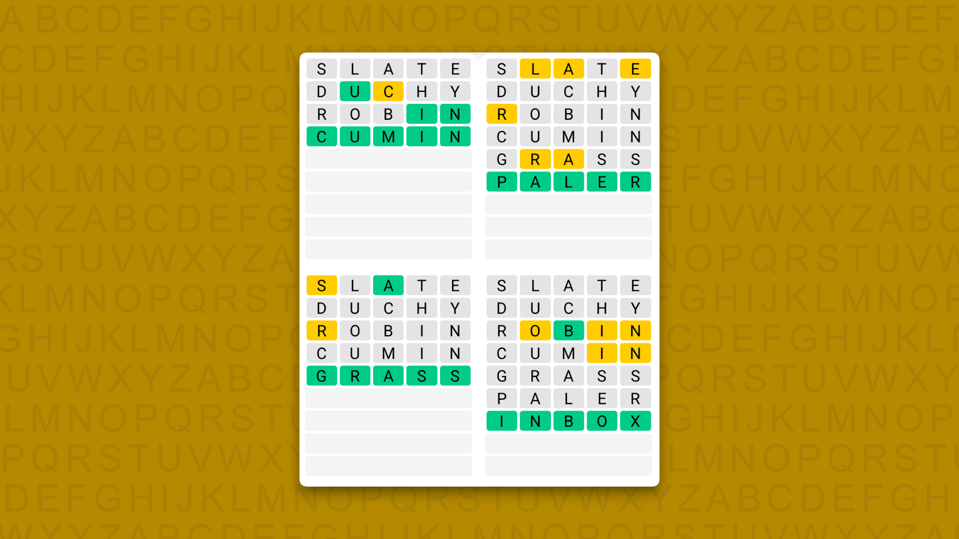 Quordle answers for game 1635 on yellow background
