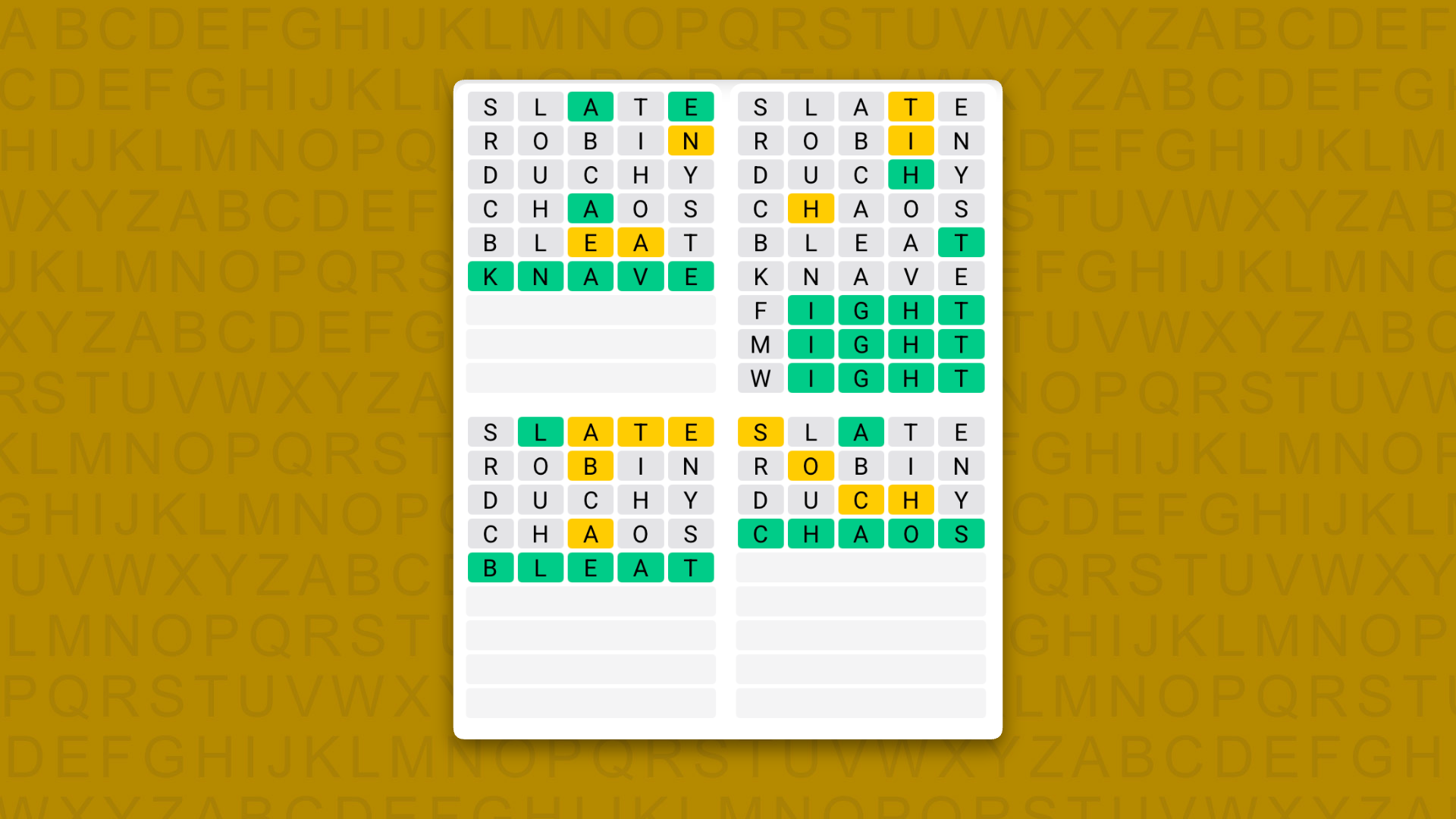 Quordle answers for game 1636 on yellow background