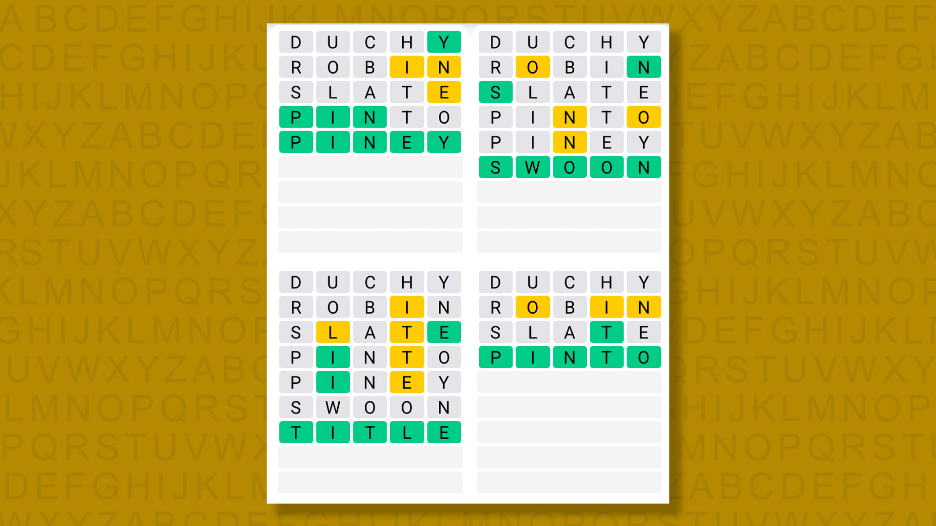 Quordle answers for game 1623 on yellow background
