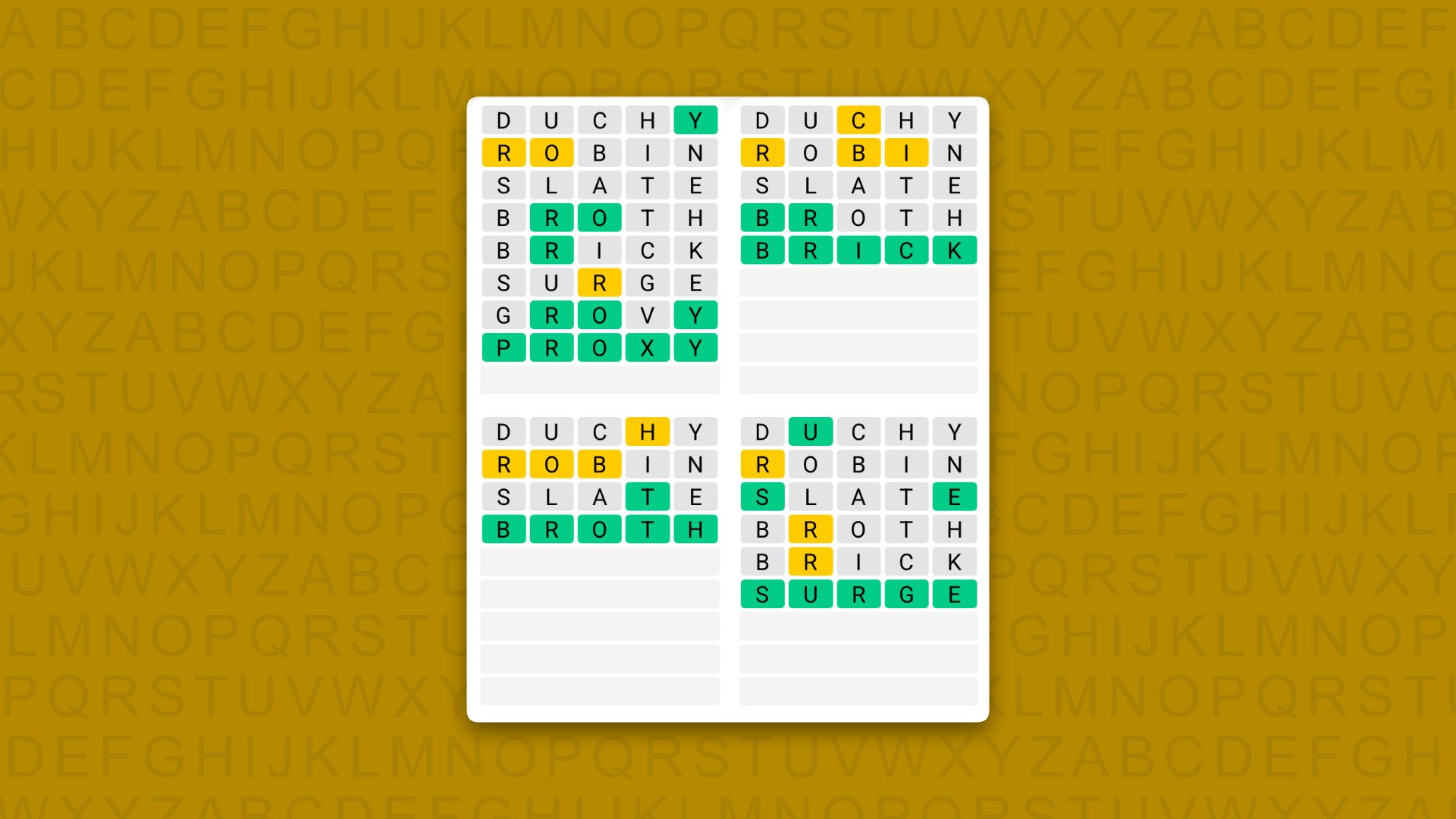 Quordle answers for game 1633 on yellow background